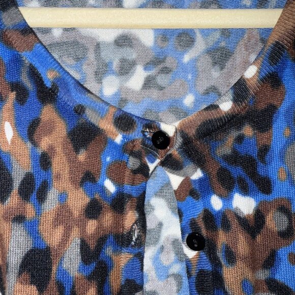 Joseph A. Petite Brown & Blue Leopard Print Cardigan Sweater Size MP - Picture 4 of 7